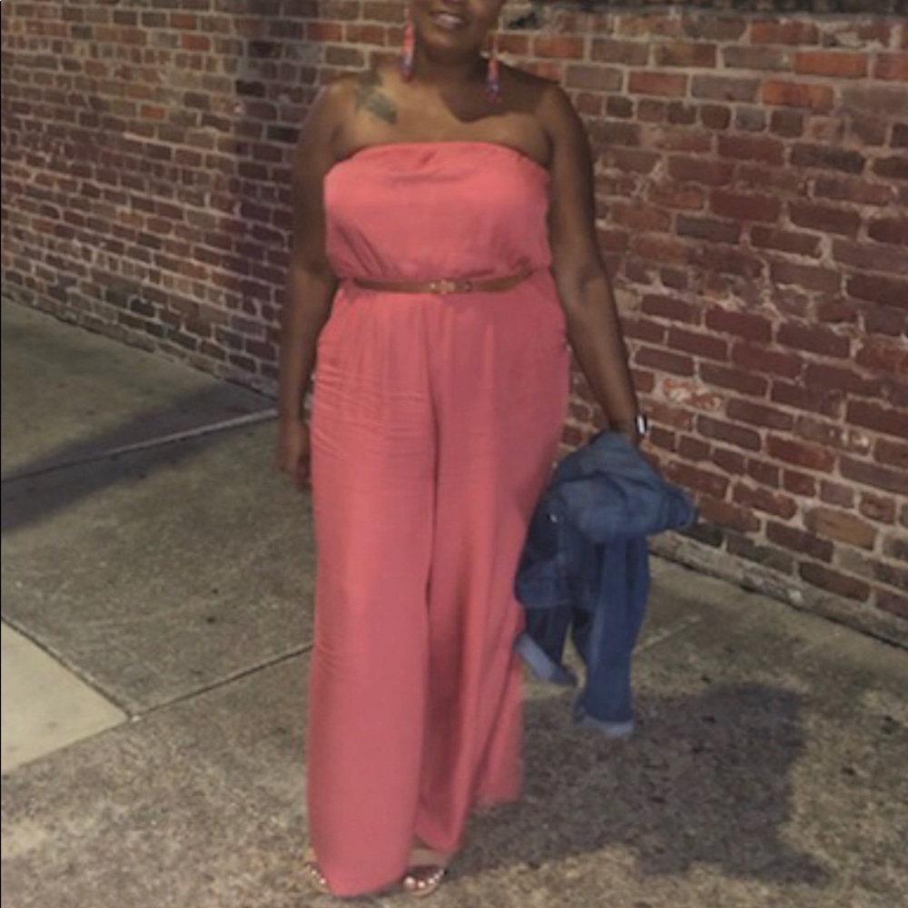 Salmon Colored Strapless Jumpsuit